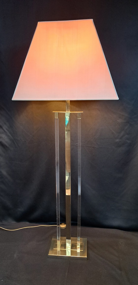 Image 1 of 2x Lucite lamps, brass and plexiglass