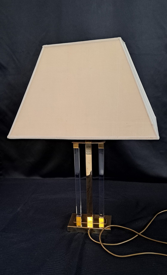 Image 1 of 2x Lucite lamps, brass and plexiglass