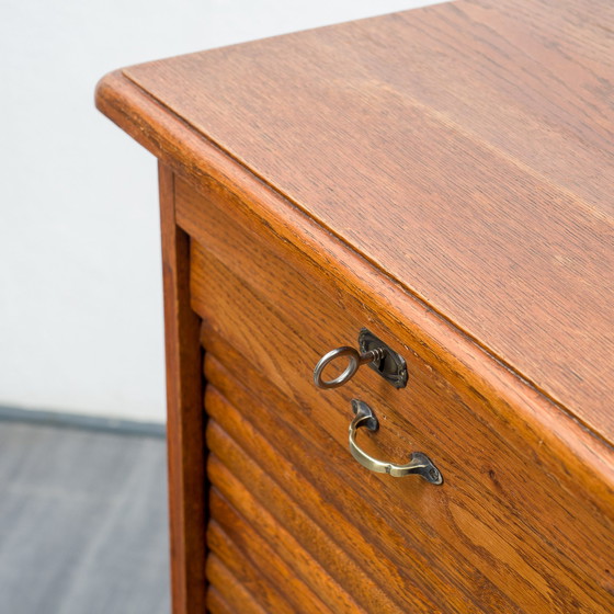 Image 1 of 1940s tambour door cabinet, solid oak