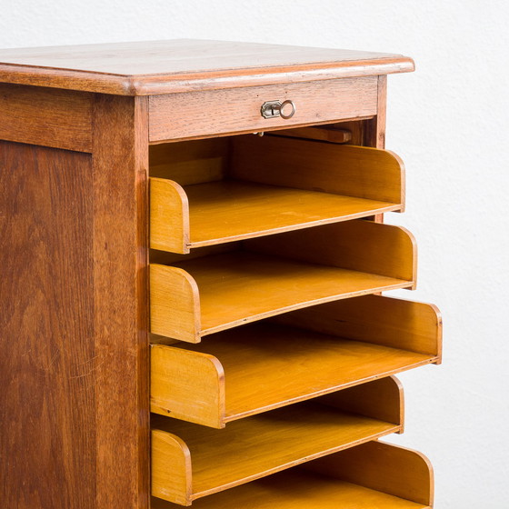 Image 1 of 1940s tambour door cabinet, solid oak