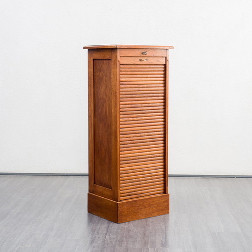 1940s tambour door cabinet, solid oak