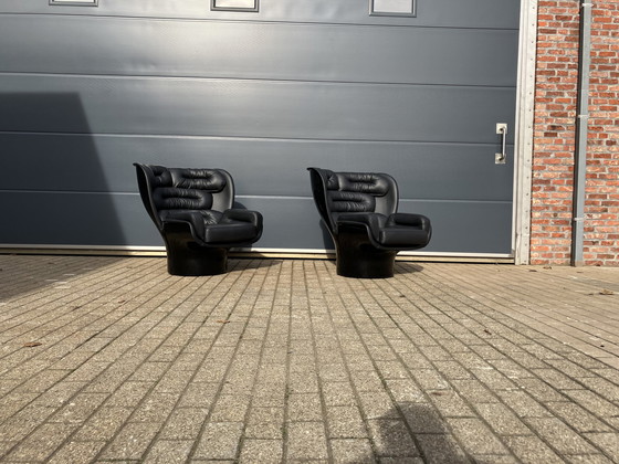 Image 1 of 2x Black on Black Joe Colombo Elda chairs