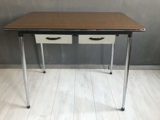 Vintage formica Bureau – Chrome, Wood