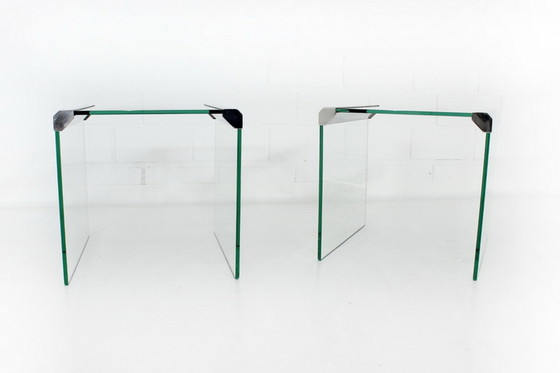 Image 1 of Gallotti & Radice T35 R Coffee Table Set, nesting tables, Italy 1975, stainless steel + crystal glass