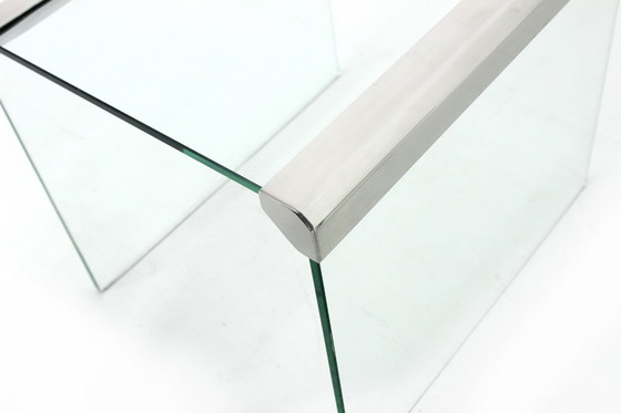 Image 1 of Gallotti & Radice T35 R Coffee Table Set, nesting tables, Italy 1975, stainless steel + crystal glass