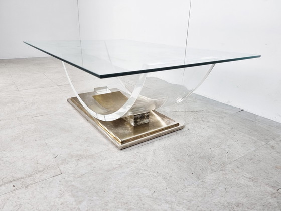 Image 1 of Belgochrom lucite and brass arch coffee table