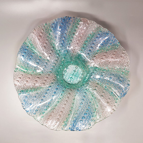 Image 1 of Erling Torvits - Grand centre de table bleu, rose et vert en verre de Murano