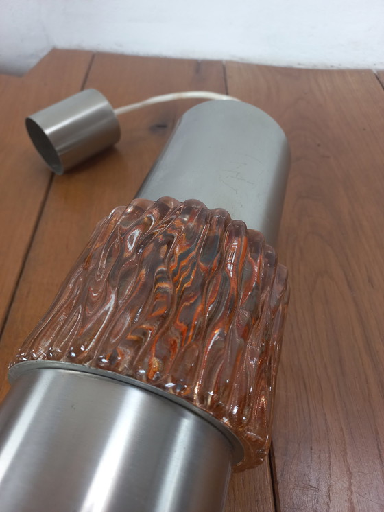 Image 1 of Lampe suspendue vintage en métal et verre