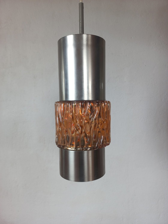 Image 1 of Lampe suspendue vintage en métal et verre