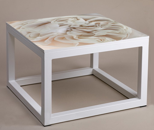 Unique table / side table with photo on acrylic