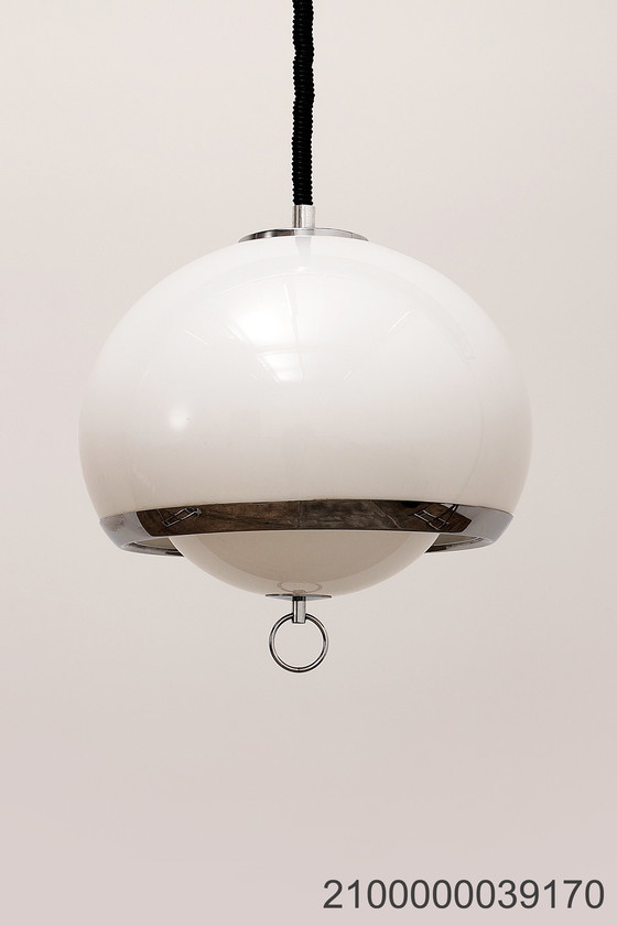 Image 1 of Opaline space age German hanging lamp with harmonica cord