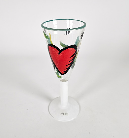 Kosta Boda - Ulrica Hydman Vallien - wine glass - unique - hand-painted - Art collection 'Heart' - 1980's