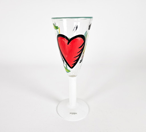 Kosta Boda - Ulrica Hydman Vallien - wine glass - unique - hand-painted - Art collection 'Heart' - 1980's