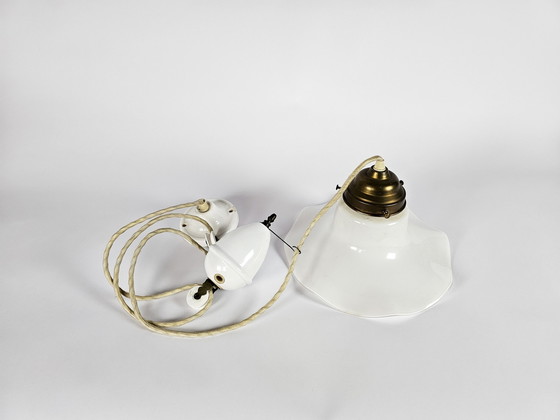 Image 1 of Art Deco - Opaline - brass - hanging lamp - pendant lamp with pulley - 1st quarter 20th century