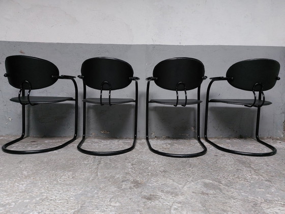 Image 1 of 4x effezeta Italy design tubular frame dinning chairs