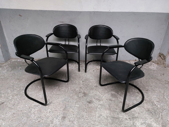 Image 1 of 4x effezeta Italy design tubular frame dinning chairs