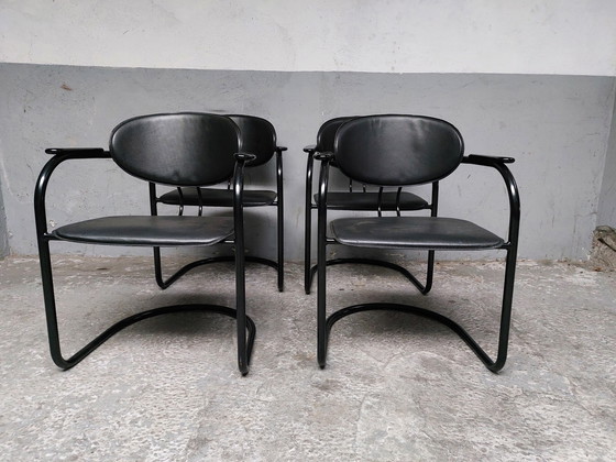 Image 1 of 4x effezeta Italy design tubular frame dinning chairs