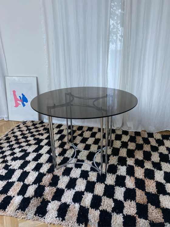 Image 1 of Chrome & smoked glass dining table