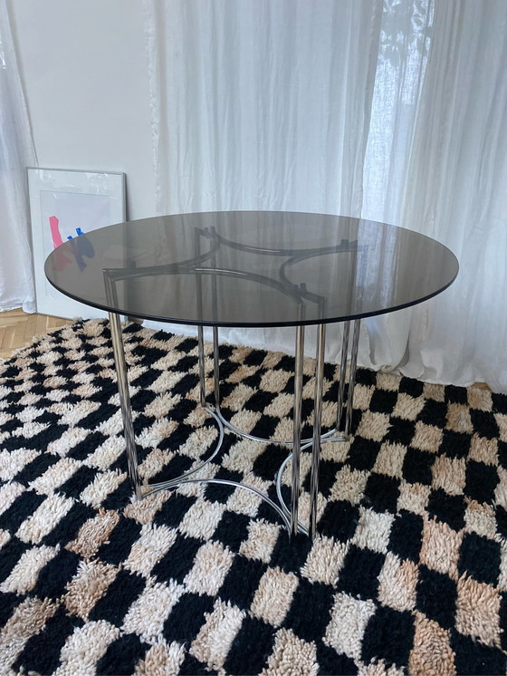 Image 1 of Chrome & smoked glass dining table