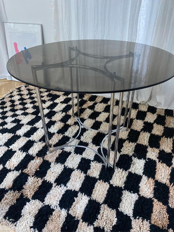 Image 1 of Chrome & smoked glass dining table