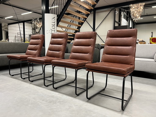 4 Nouveaux Gelderland 7854 S Chaises de salle à manger en cuir marron