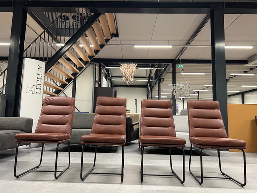 4 Nouveaux Gelderland 7854 S Chaises de salle à manger en cuir marron