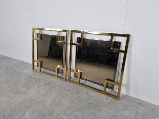 2x  brass and chrome mirrors by Belgochrom, 1970s