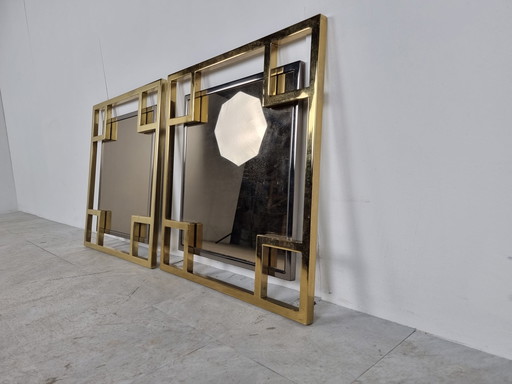 2 miroirs en laiton et chrome de Belgochrom, 1970