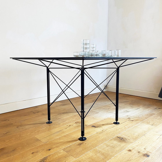 Image 1 of 1980s wire frame glass dining table