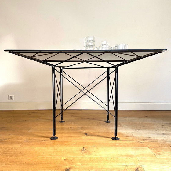 Image 1 of 1980s wire frame glass dining table