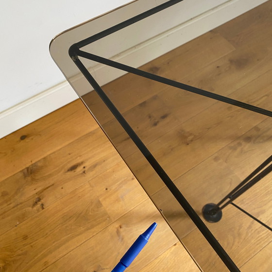 Image 1 of 1980s wire frame glass dining table