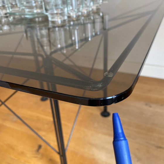 Image 1 of 1980s wire frame glass dining table