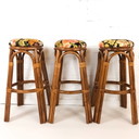 3x sgabelli da bar in rattan Tiki vintage