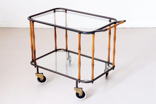 Table d'appoint en faux bambou Mid Century, chariot de service