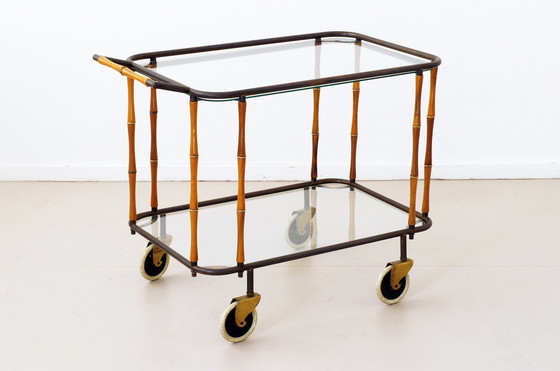 Image 1 of Mid-century Faux Bamboo side table serving trolley