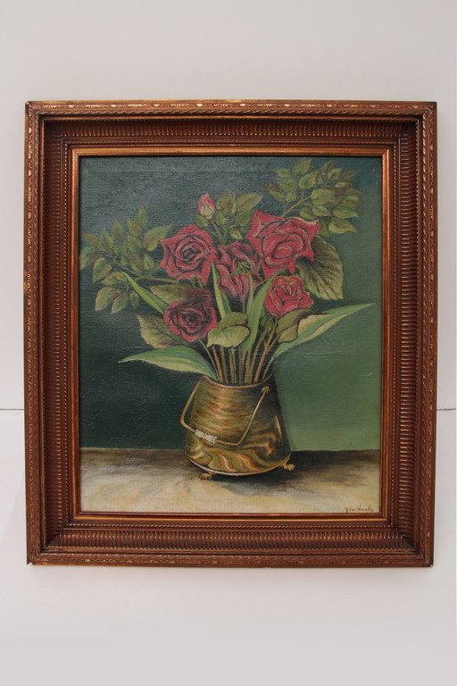 Painting still life with roses signed with J.Ter Haak,1970