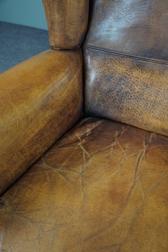 Image 1 of Well-fitting sheepskin leather wing chair