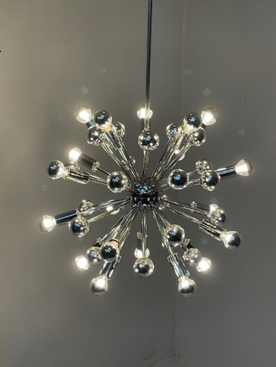 Image 1 of Vintage - Ceiling mounted lamp Chandelier - Model Sputnik (XL) - Space age design / pop art - Full chrome - Only one left!