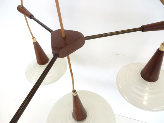 Image 1 of Rare lampe suspendue vintage à quatre points lumineux
