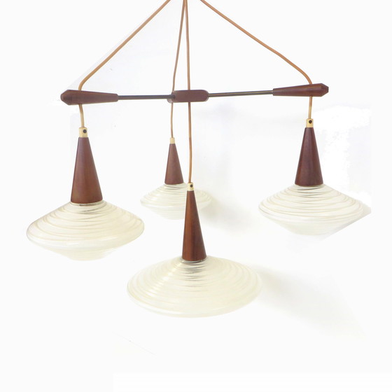 Image 1 of Rare lampe suspendue vintage à quatre points lumineux