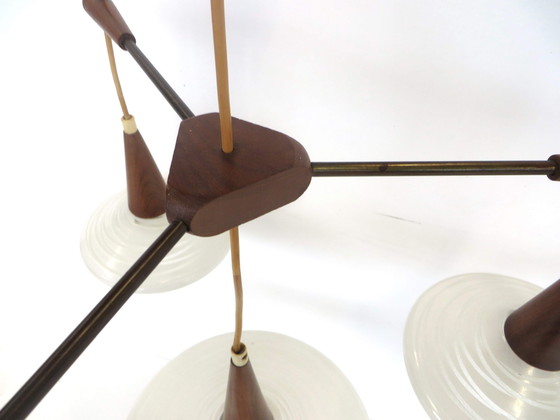Image 1 of Rare lampe suspendue vintage à quatre points lumineux