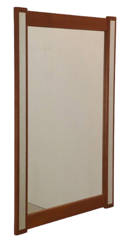 Teak mirror with vintage silver-colored accents