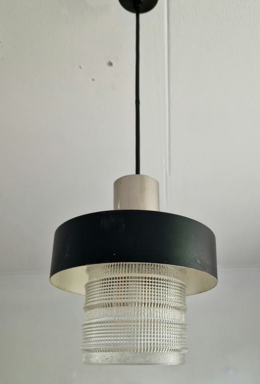 Lampada a sospensione vintage in vetro e metallo