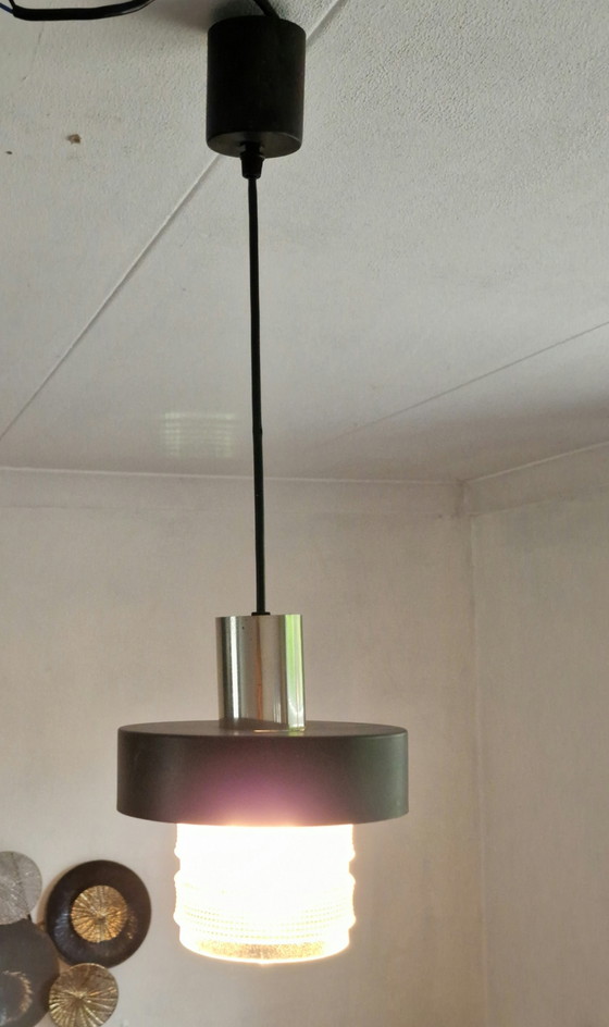 Image 1 of Lampada a sospensione vintage in vetro e metallo