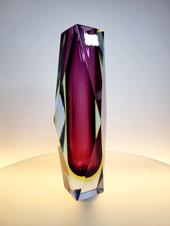 Image 1 of Flavio Poli, faceted XL Sommerso vase, Murano glass, Italy 1970s