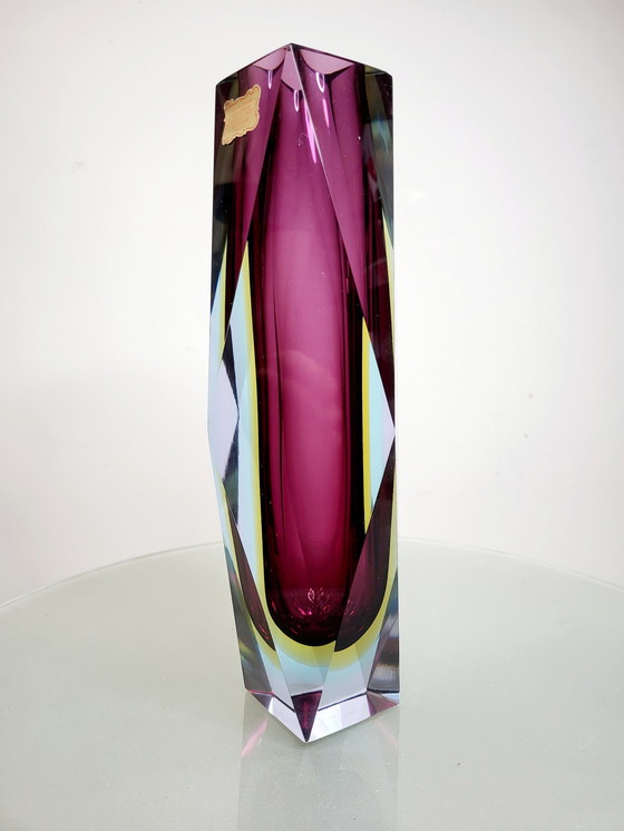 Image 1 of Flavio Poli, faceted XL Sommerso vase, Murano glass, Italy 1970s