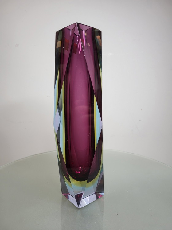 Image 1 of Flavio Poli, faceted XL Sommerso vase, Murano glass, Italy 1970s