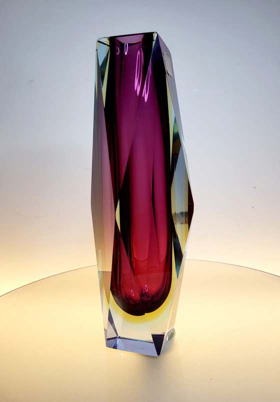 Image 1 of Flavio Poli, faceted XL Sommerso vase, Murano glass, Italy 1970s