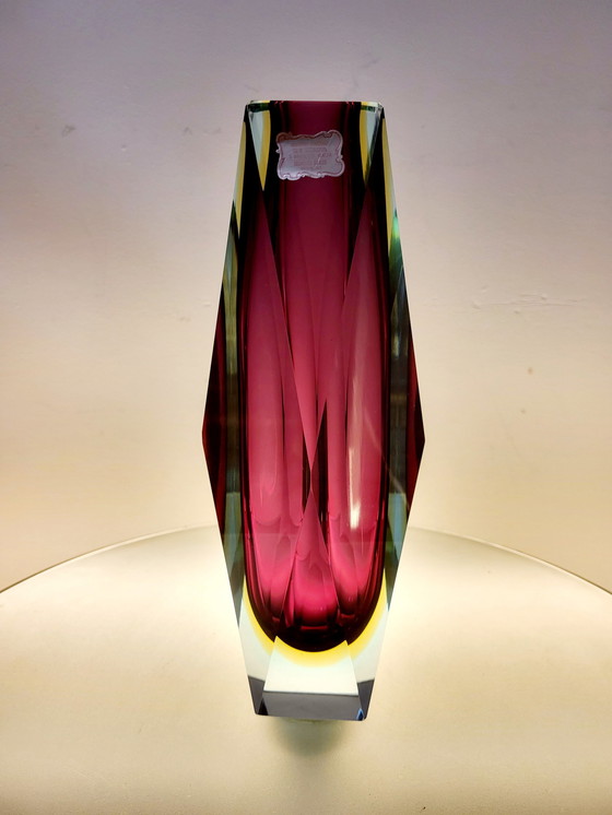 Image 1 of Flavio Poli, faceted XL Sommerso vase, Murano glass, Italy 1970s