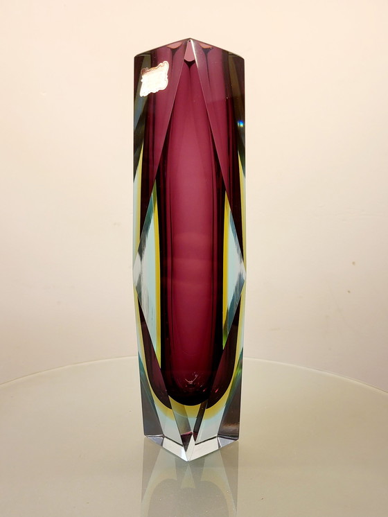 Image 1 of Flavio Poli, faceted XL Sommerso vase, Murano glass, Italy 1970s